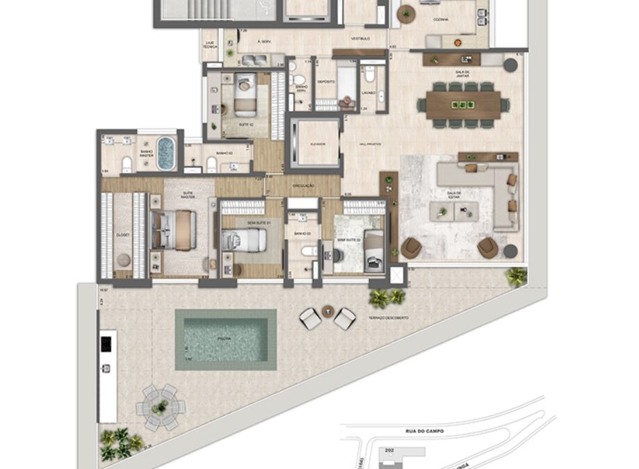 Planta Maison Unidade 201 Apartamento 4 Quartos 3 Vagas , no Le Sommet Patrimar Vila da Serra