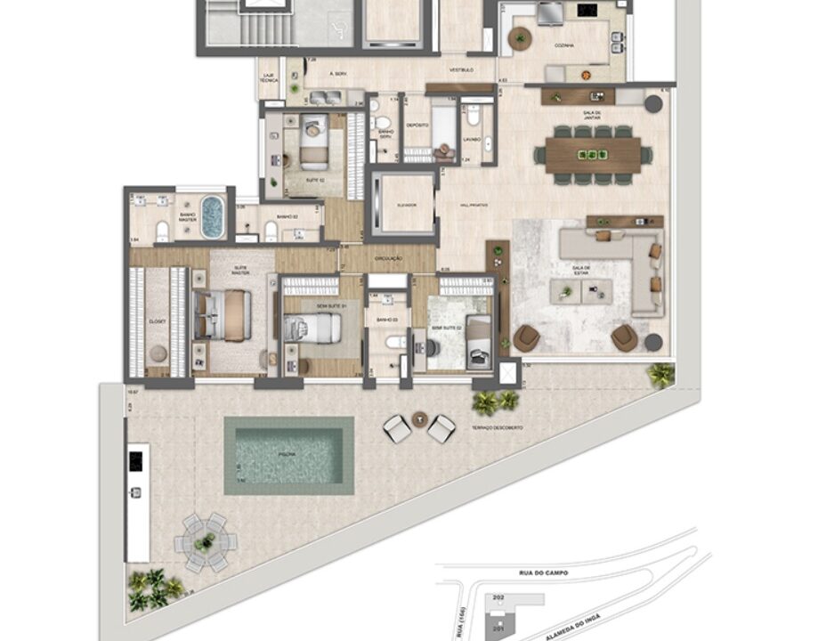 Planta Maison Unidade 201 Apartamento 4 Quartos 3 Vagas , no Le Sommet Patrimar Vila da Serra