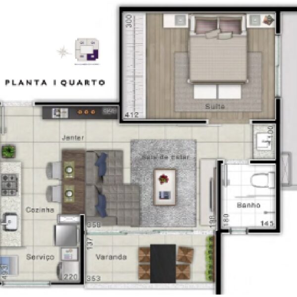 Planta Apartamento 1 Quarto Beverly Hills Vila da Serra, Alameda do Morro 72 Vila da Serra, Nova Lima - MG