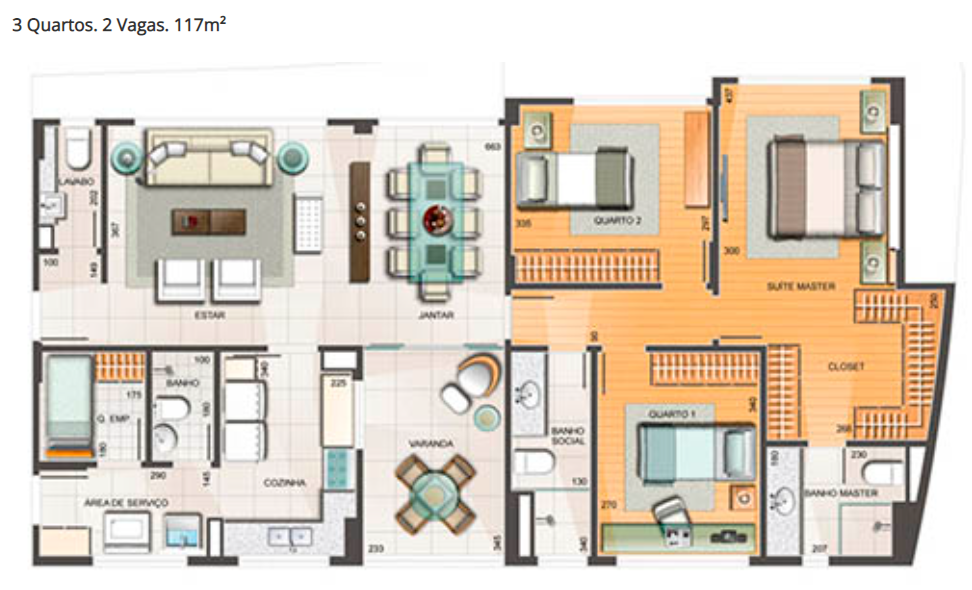 Planta Apartamento de 3 Quartos Vila Grimm