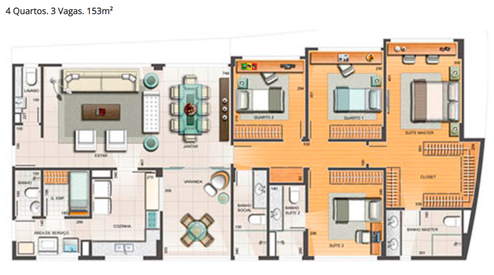 Planta Apartamento de 4 Quartos Vila Grimm